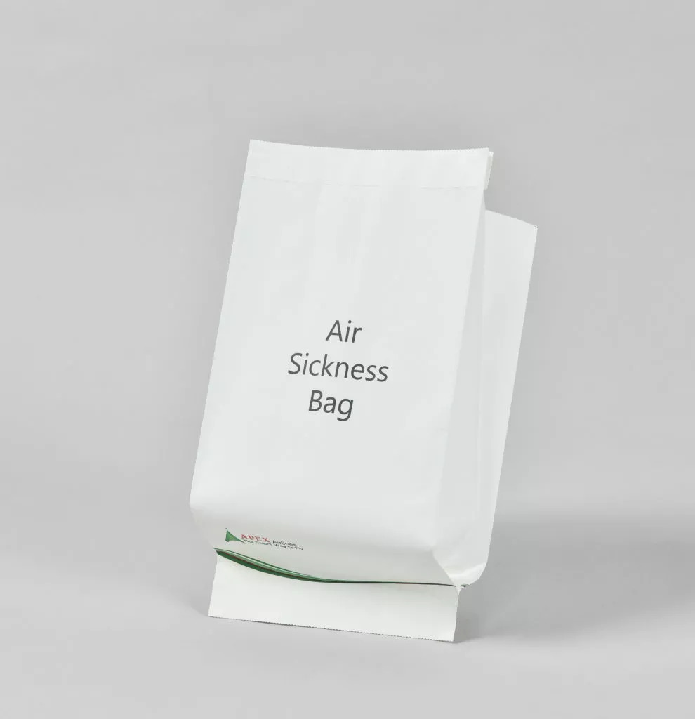 Air Sickness Bags - Laminated Paper, Various Sizes & Weights , Customizable Printing Options, Clip & Tape Closure, Block Or Pinch Bottom, Perforated Tear Off Edge
