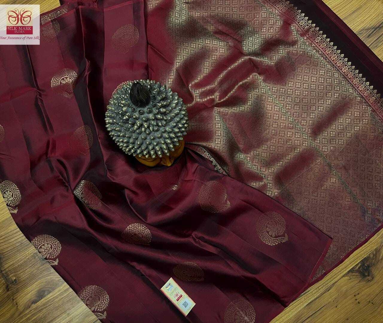 Marron Kanjivaram Soft Silk Handloom Rich Butta