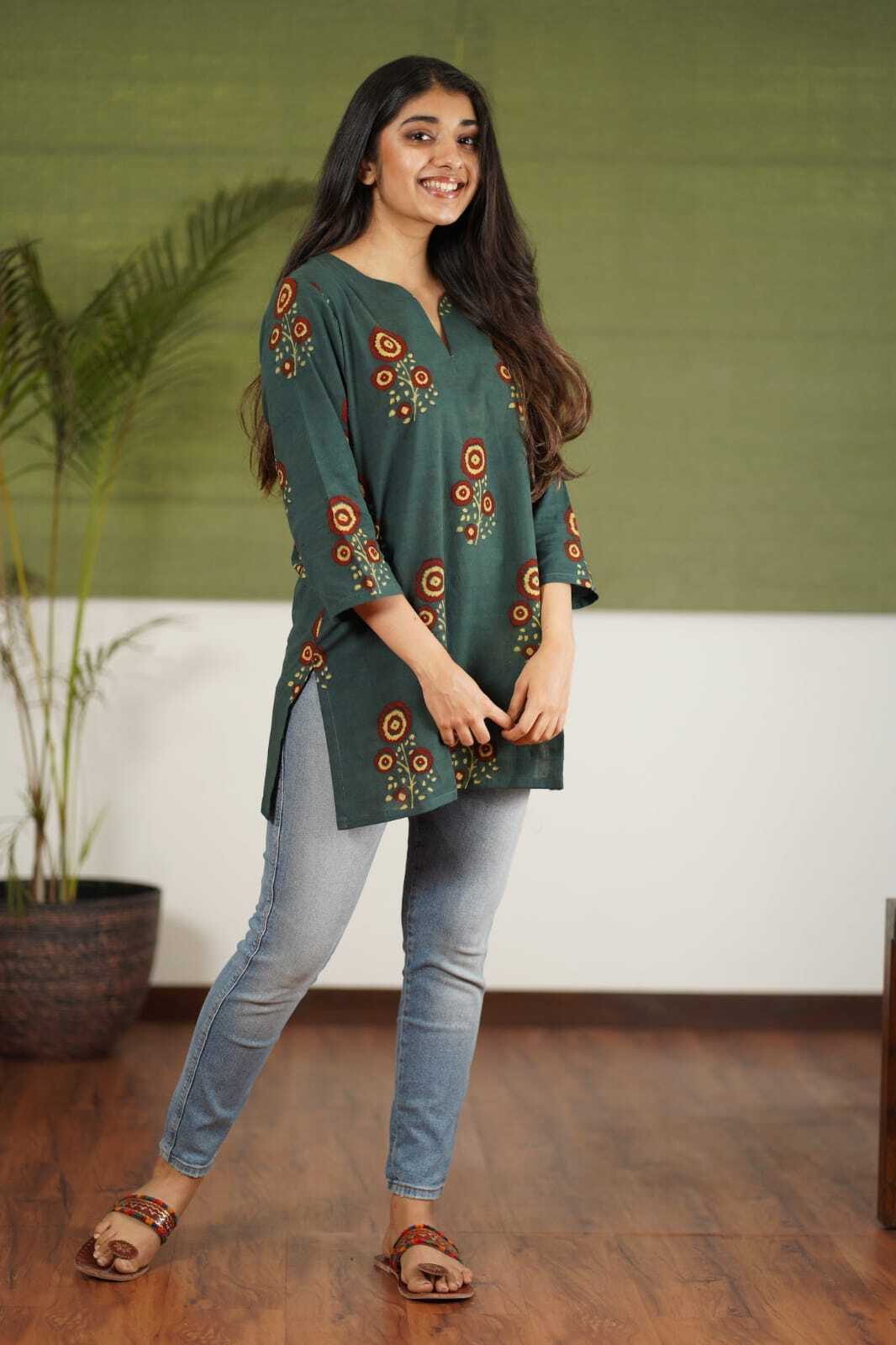 Ladies Printed Top - Cotton, Sizes M, L, Xl, 2xl, Length 30-32 Inches | Full Sleeves, Breathable, Washable, Customizable Logo, Ethnic Indian Design