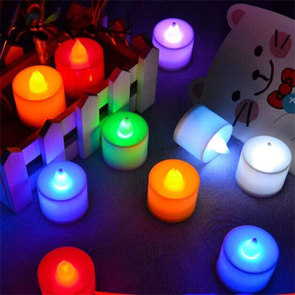 Flameless Multi Color Battery Operated Plastic Led Tea Light Candles - Plastic Material, Cylindrical Shape, Multi Color Lighting | Waterproof, Lightweight, Versatile Decoration
