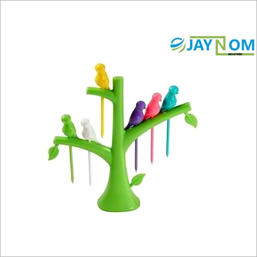 Baby Bird Fruit Fork - Plastic Material, Regular Size , Multicolor Design with Tree Stand and Decorative Function