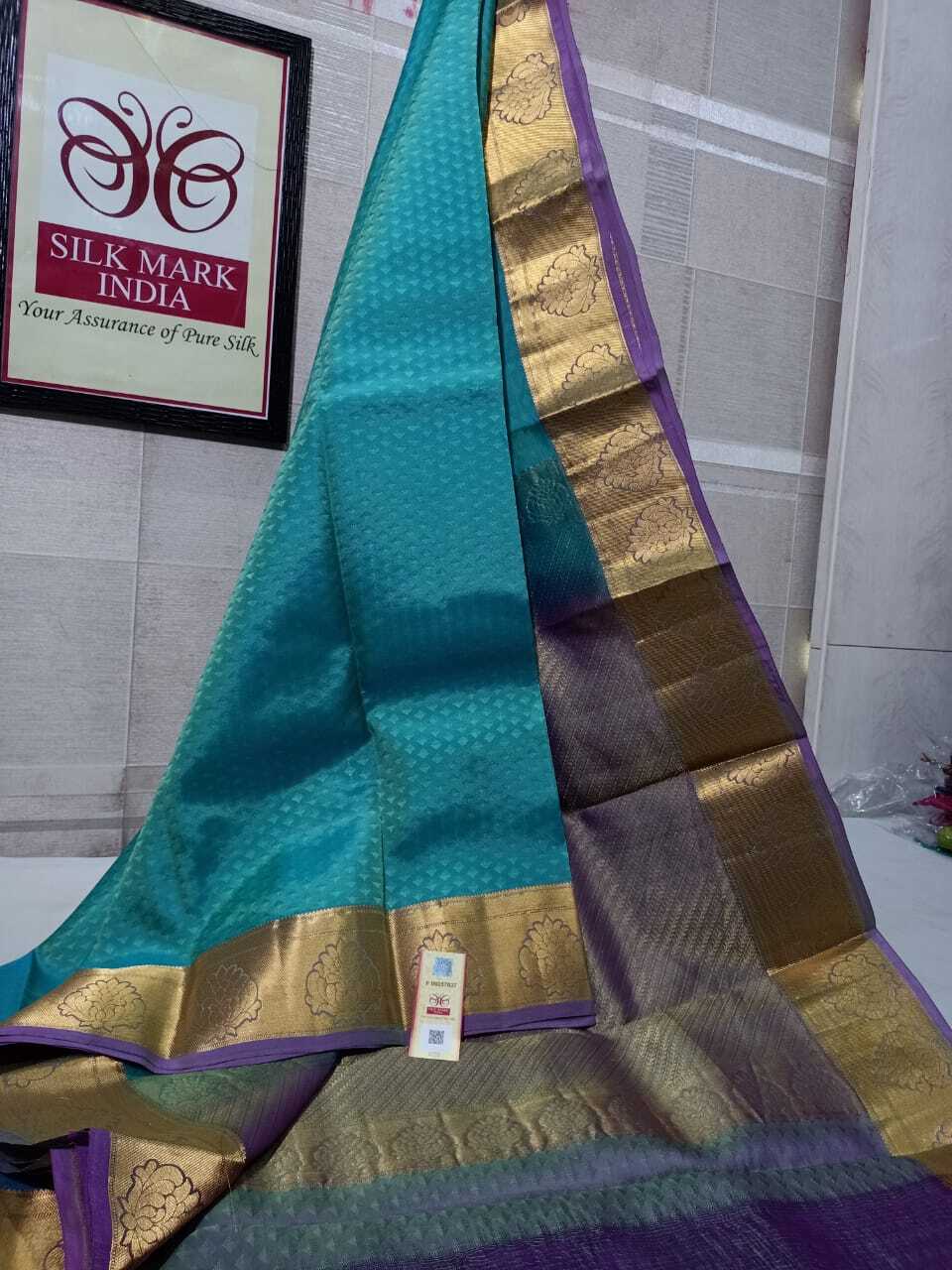 Kanjivaram Pure Silk Saree - One Warp Silk With All-over Emboss Pattern, Light Weight Rich Pallu And Contrast Blouse With Zari Work