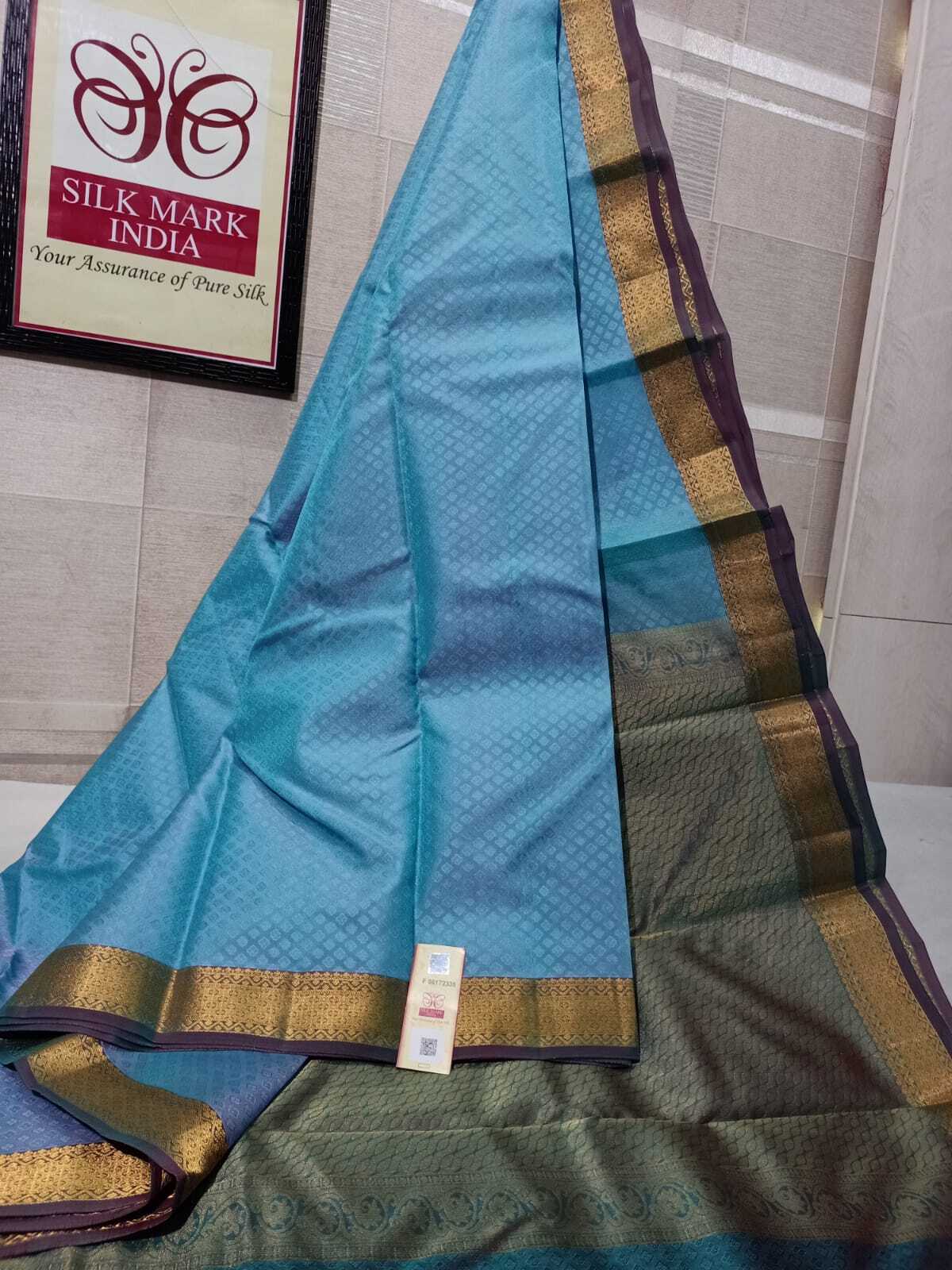 Kanjivaram Pure Silk Saree - One Warp Silk With All-over Emboss Pattern, Light Weight Rich Pallu And Contrast Blouse With Zari Work