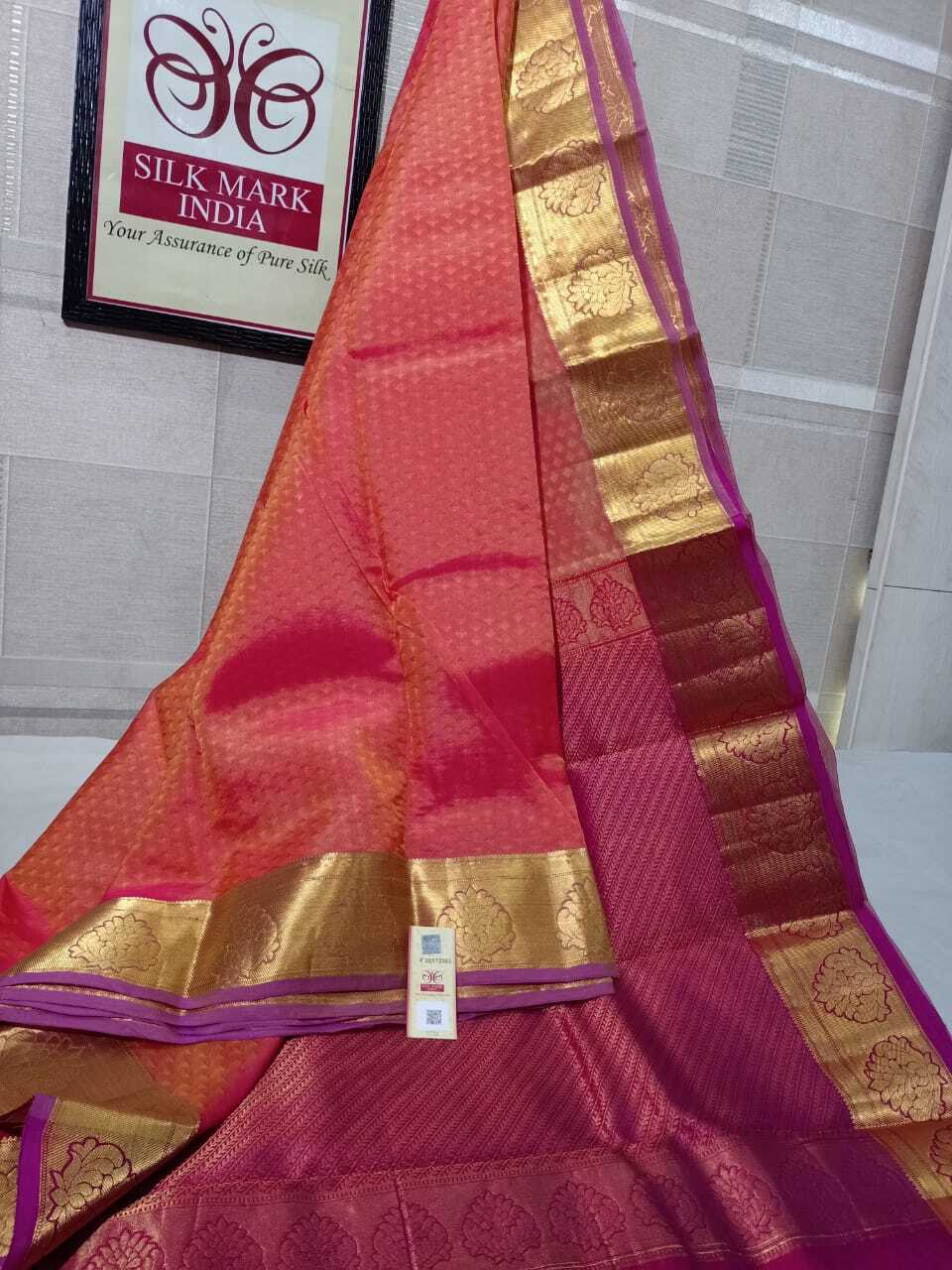 Pink Pure Kanjivaram Silk Double Shade Saree