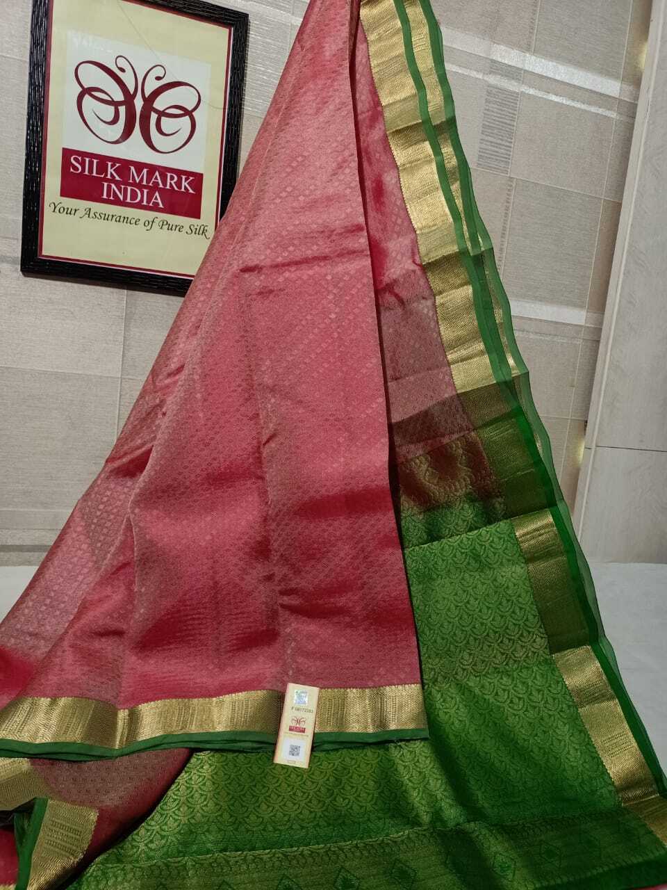 Pink Pure Kanjivaram Silk Double Shade Saree