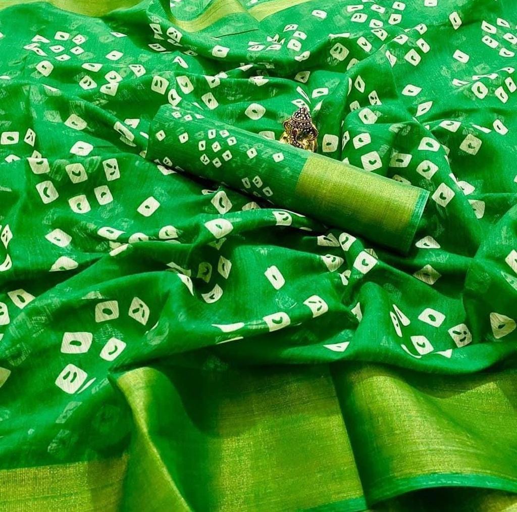 Silk Cotton With Zari Border Mill Print - 6 Mtrs Length, Custom Size | Breathable, Washable, Formal Ethnic Wear