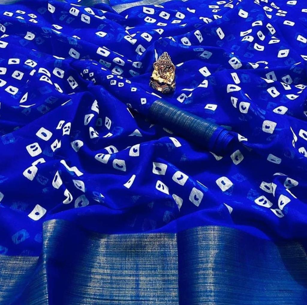Silk Cotton With Zari Border Mill Print - 6 Mtrs Length, Custom Size | Breathable, Washable, Formal Ethnic Wear