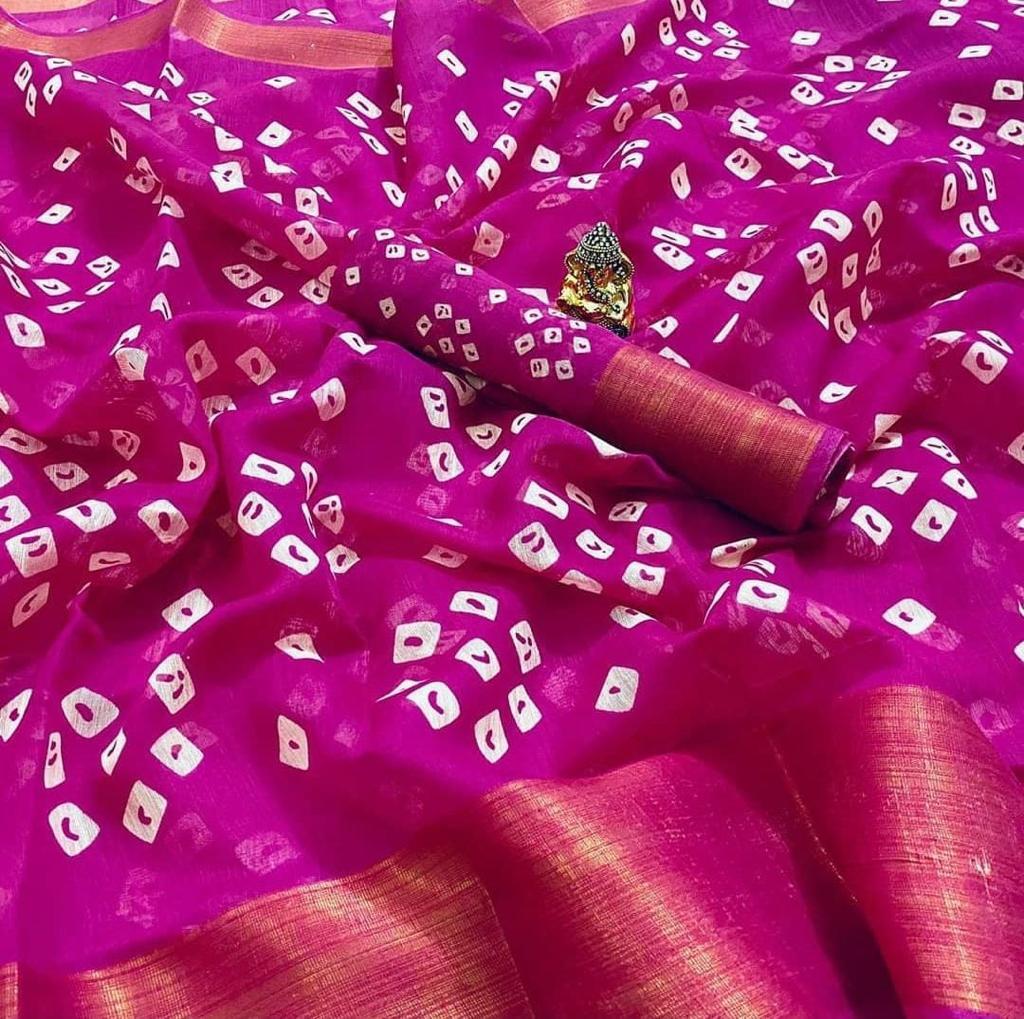 Silk Cotton With Zari Border Mill Print - 6 Mtrs Length, Custom Size | Breathable, Washable, Formal Ethnic Wear
