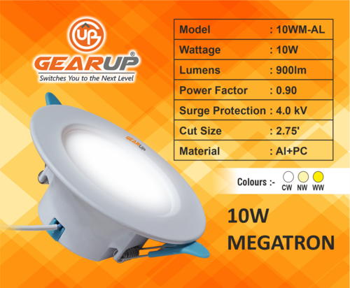 व्हाइट 10W डाउन लाइट उड़ान मेगाट्रॉन