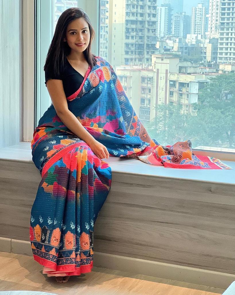 Indian Georgette Silk Fabric With Sequence Crochet Work