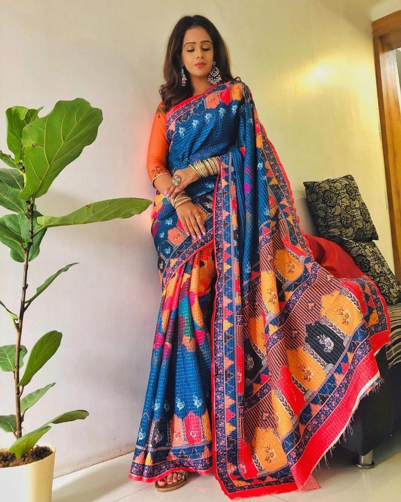 Indian Georgette Silk Fabric With Sequence Crochet Work