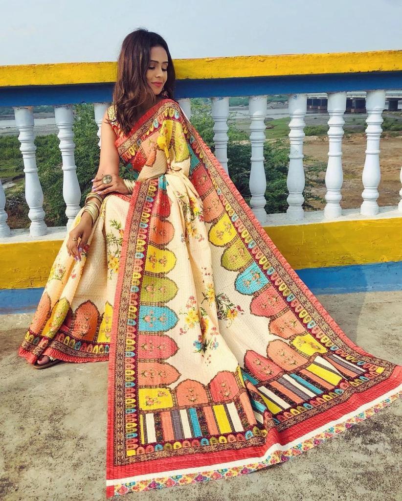 Indian Georgette Silk Fabric With Sequence Crochet Work