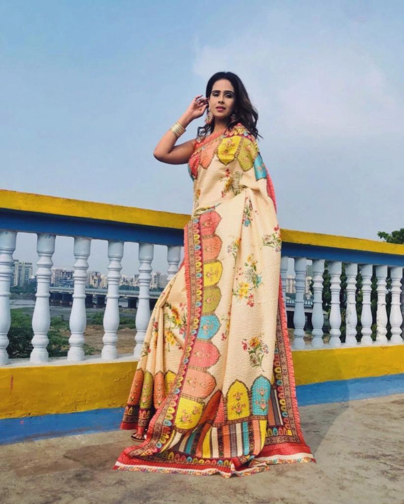 Indian Georgette Silk Fabric With Sequence Crochet Work