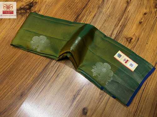 ग्रीन विथ ब्लू प्योर कांचीपुरम सिल्क सिल्वर जरी