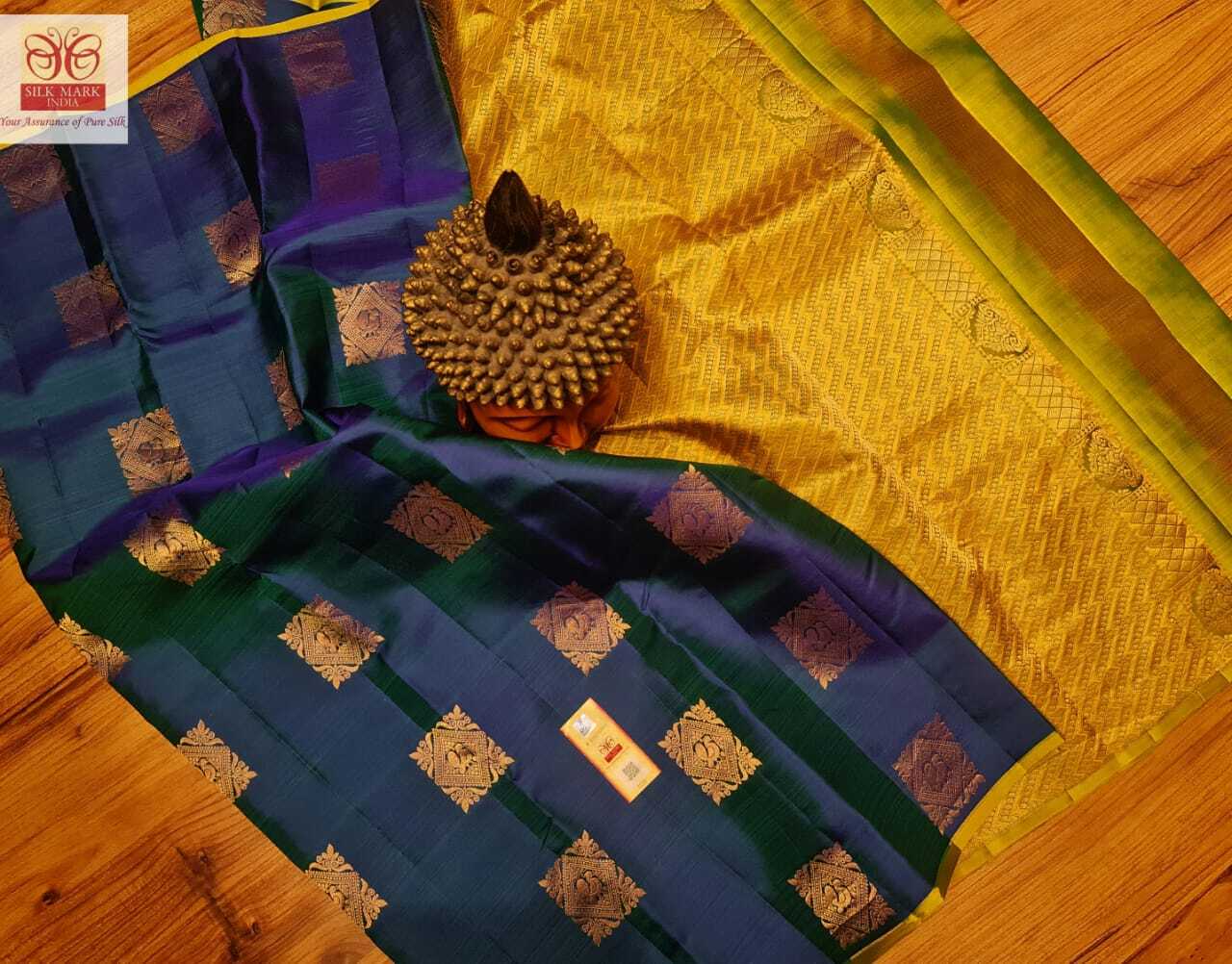 Blue Double Shade Green Pure Kjanjivaram Silk Kanjivaram Concept