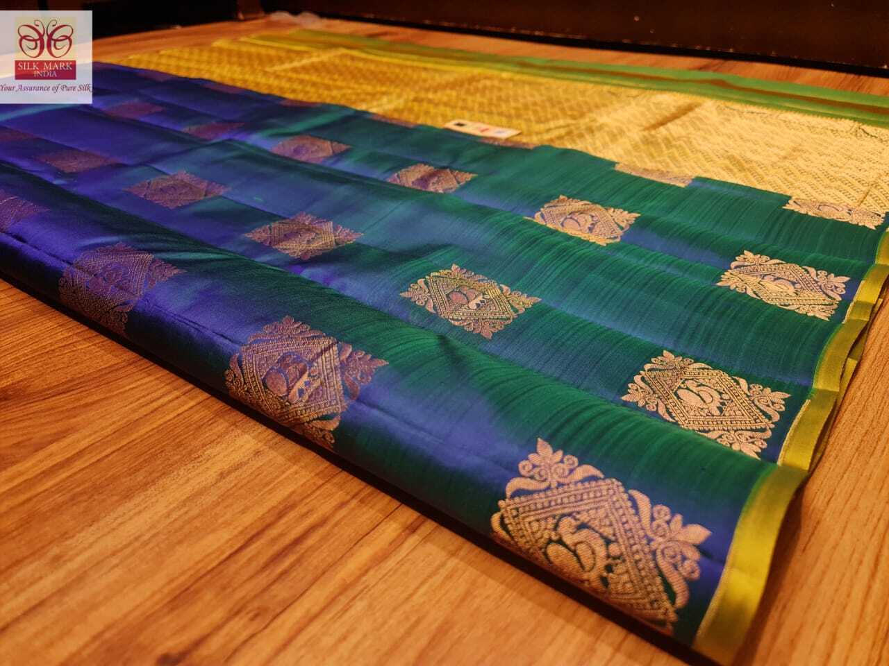 Blue Double Shade Green Pure Kjanjivaram Silk Kanjivaram Concept