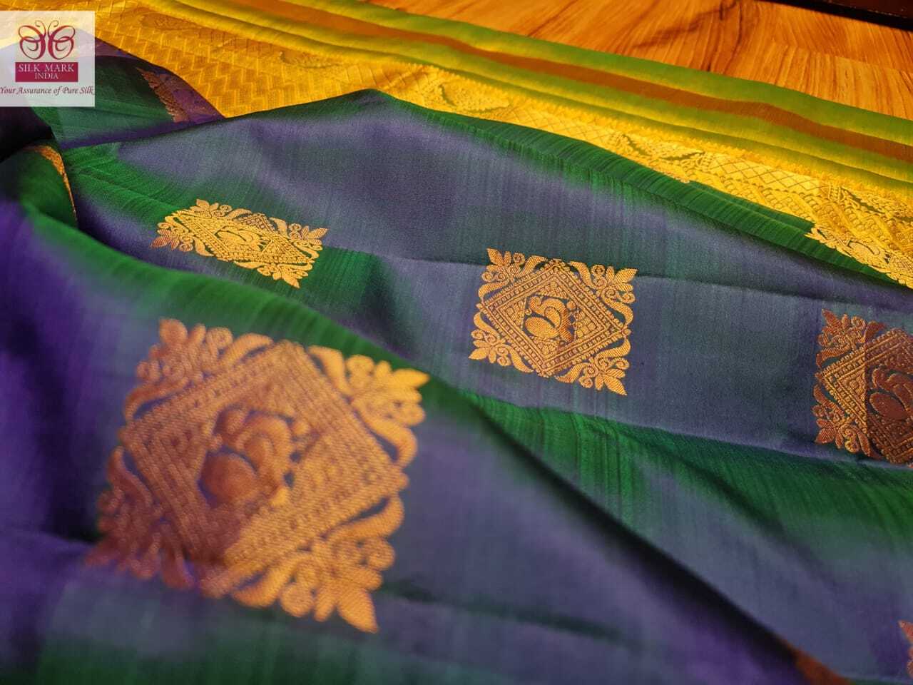 Blue Double Shade Green Pure Kjanjivaram Silk Kanjivaram Concept
