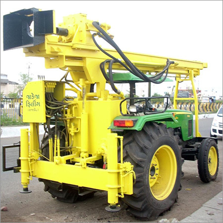 Tractor Mounted DTH Drilling Rig - 100 Meters Depth, 4-5 Inch Hole Diameter | Steel Construction, Hydraulic Stabilizers, 5 Ft Rod Handling Capacity, High-Performance Compressor