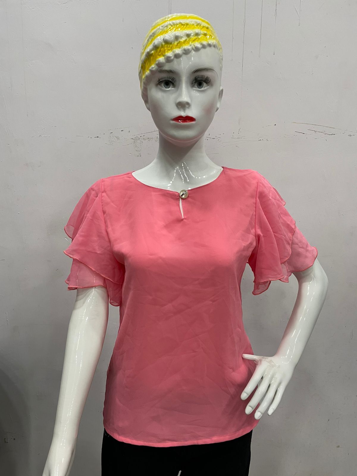Chiffon Georgette Casual Tops - Adult Size Custom Designs In Pink And Red | Breathable, Washable, Short Sleeves, Customized Logo