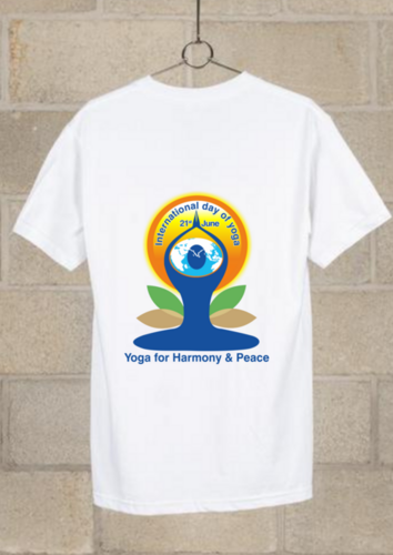 Yoga T-Shirt - Polyester Fabric, Short Sleeve, Unisex, White Color | Digital Print Design for International Yoga Day