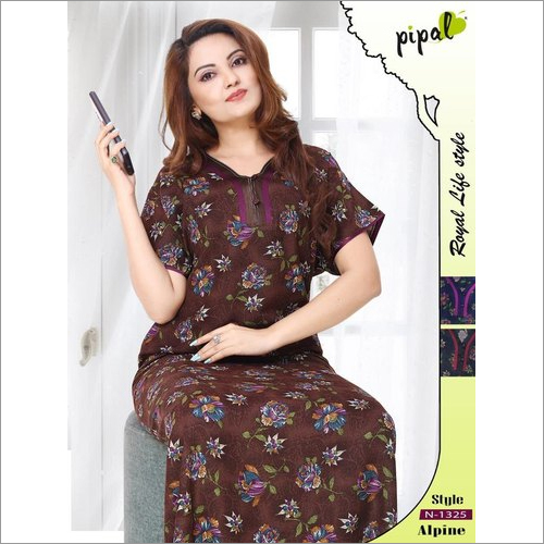Ladies Cotton Alpine Regular Nighty - Full Length, Free Size, Mix Colour | Short Sleeves, Printed Nightgown, Comfortable Cotton Fabric
