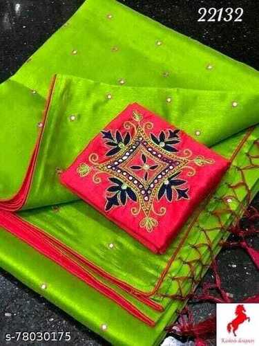 SANA SILK SAREE - Sana Silk Fabric with Embroidered Blouse Piece, Free Size 5.5 M Length, All Season Breathable & Washable Design