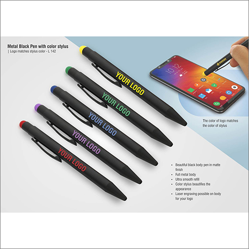 कलर स्टाइलस के साथ रेड मेटल ब्लैक पेन