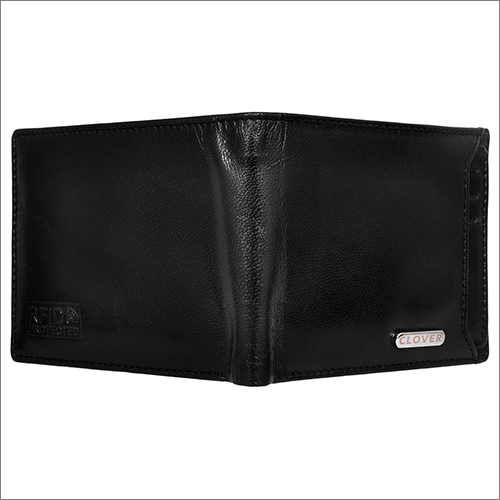 Black Leather Wallet - Genuine Grain Leather, 11.5x9 Cm, Black Color, 6 Credit Card Slots, Rfid Protected, Multiple Compartments
