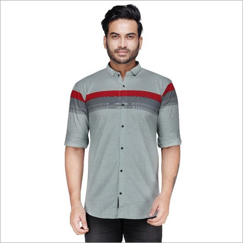 Grey Mens Full Sleeve Casual Shirts