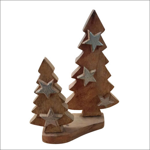 Wooden Finish Decorated Christmas Tree Set Of 2