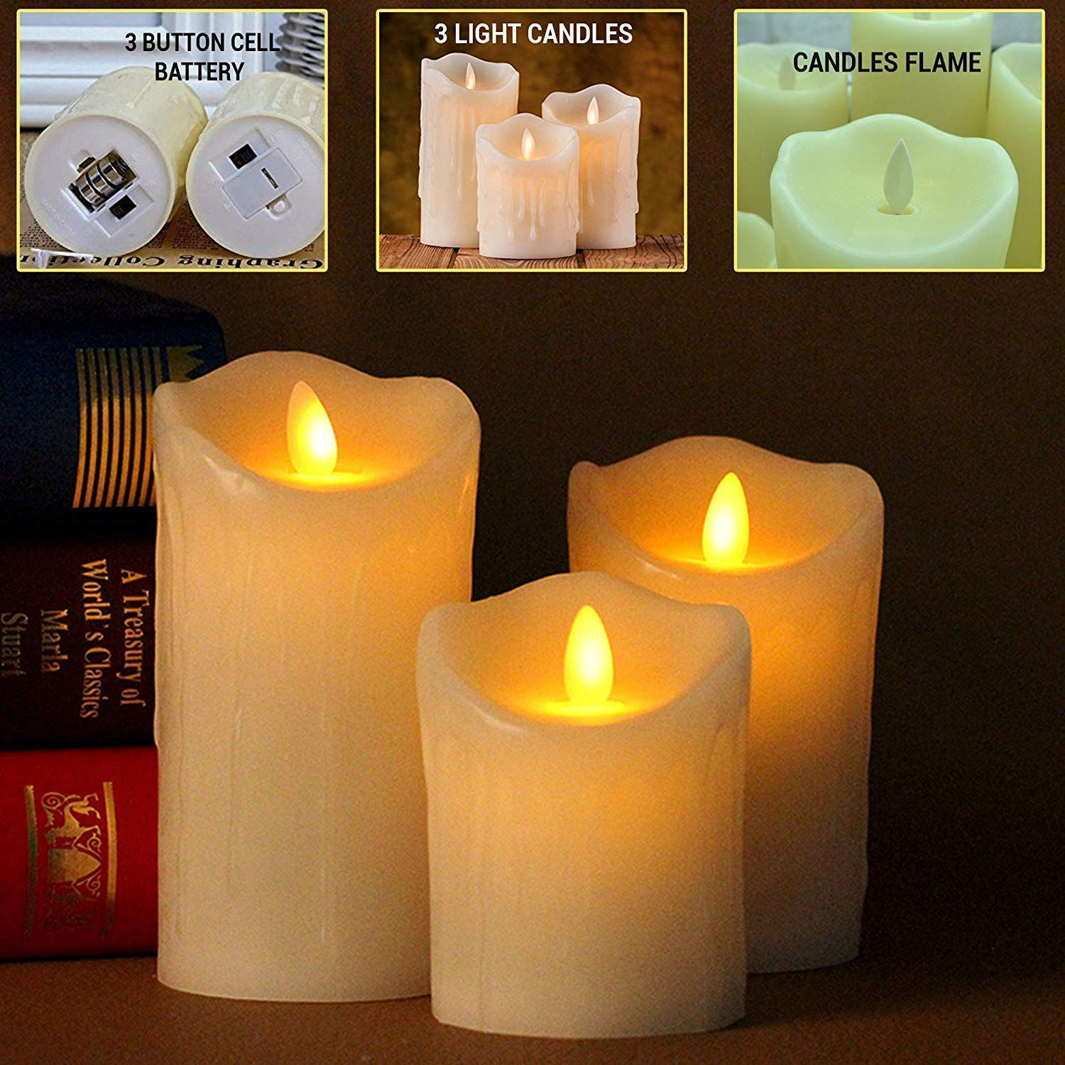 Dancing Flame Led Tea Light Swinging Candle Battery Operated For Home Decoration - Plastic, 5*5*8/10/12 Cm , Warm White Light Color, Round Shape