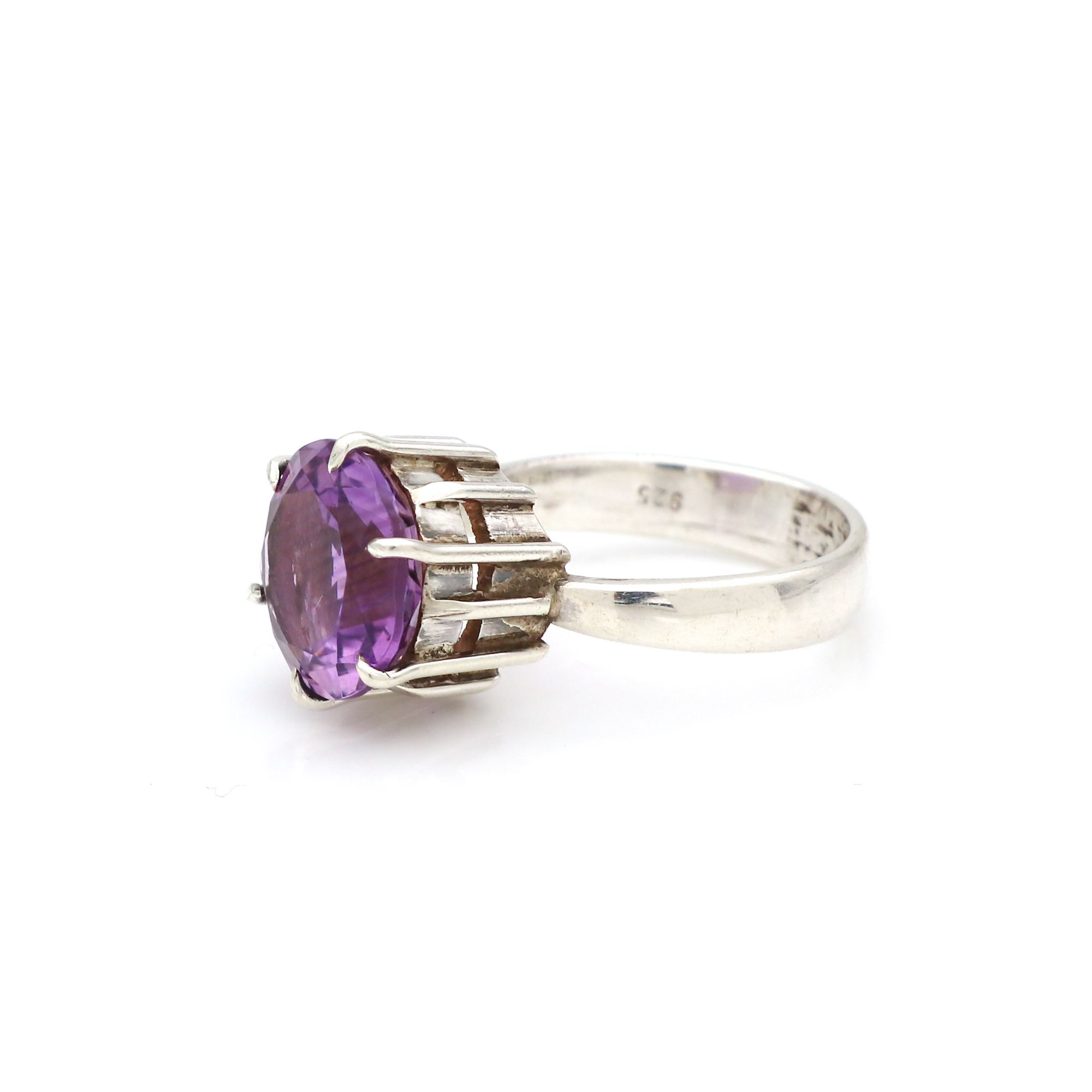925 Sterling Silver Amethyst Round Ring