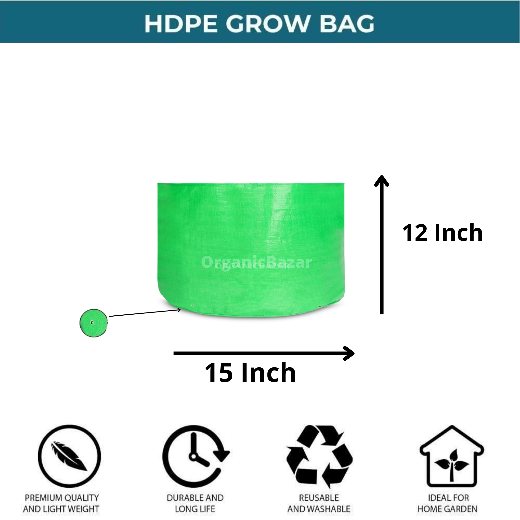 Hdpe Grow Bag - 15x12 Inch 260 Gsm Durable Uv Stabilized Design For Home And Terrace Gardening