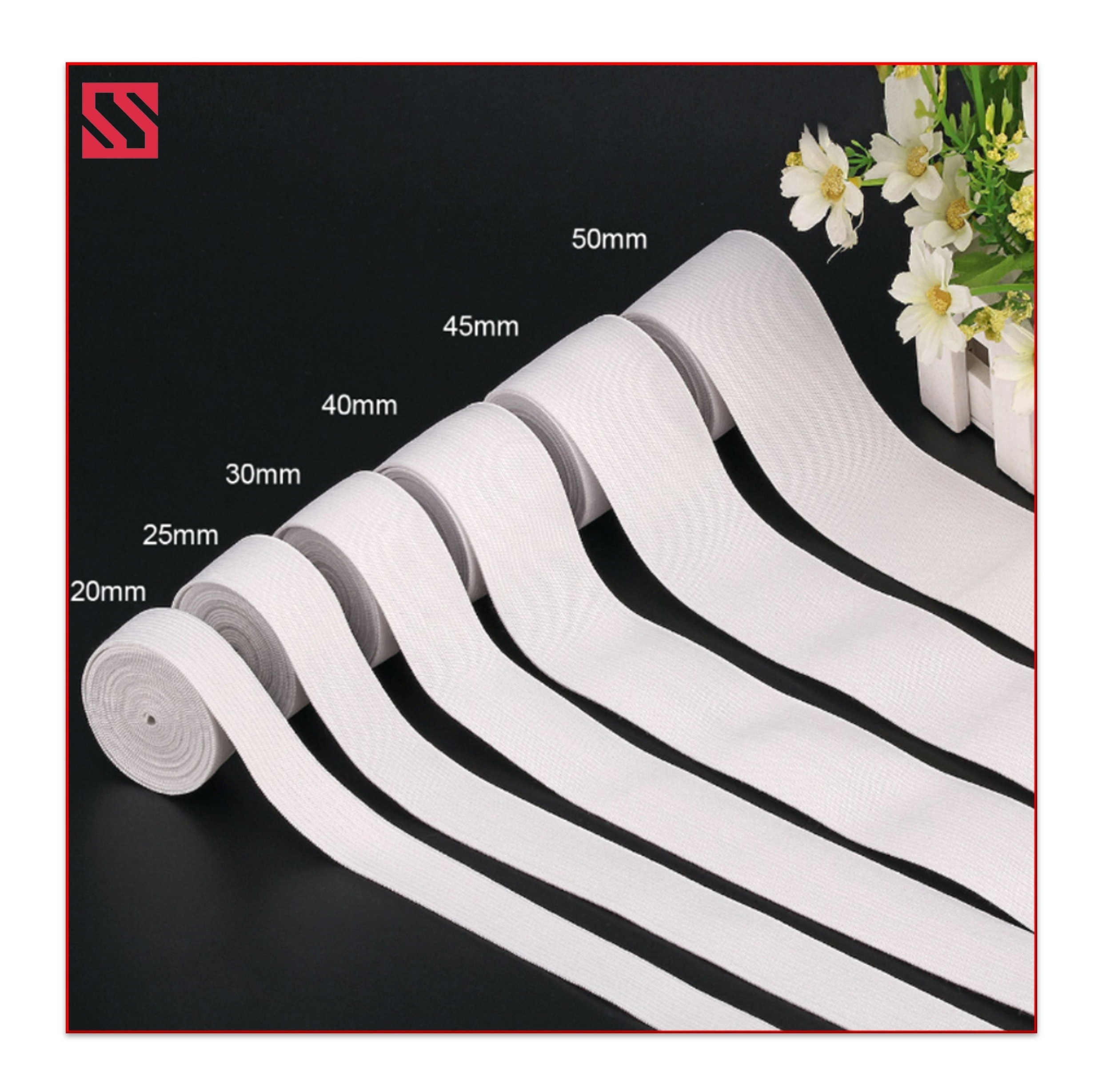 Polyester Elastic Tape - 30mm Width, 1.8mm Thickness, White Color | Durable Plain Design For Garment Manufacturing