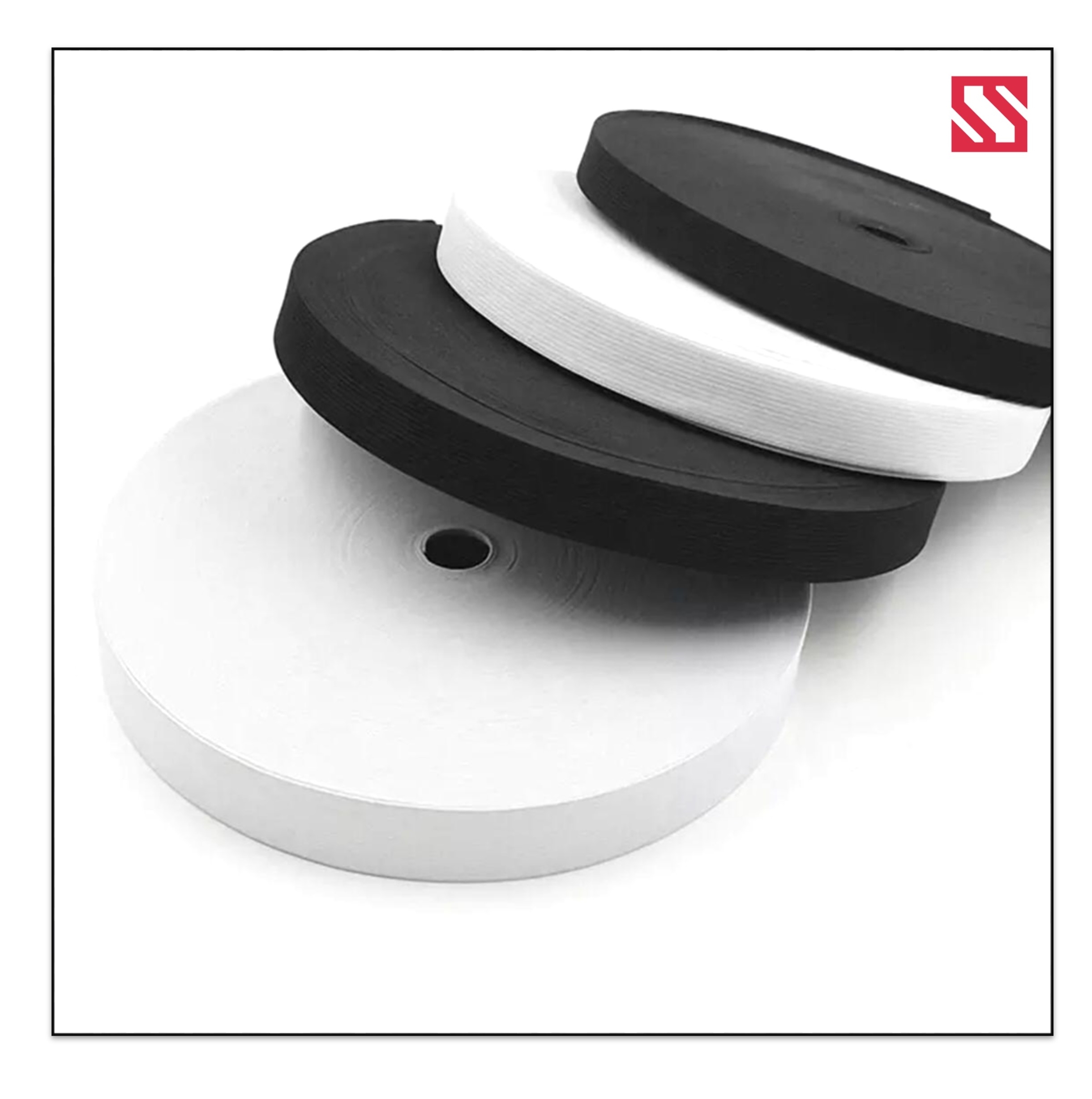 1 Inch Knitted Elastic Tape - Polyester Material, 1 Inch Width, 25m Roll Length, Black & White Plain Design | High Elasticity, Excellent Durability, Ideal For Garment Applications