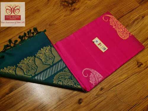 पिंक कंट्रास्ट सॉफ्ट सिल्क हैंडलूम साड़ी
