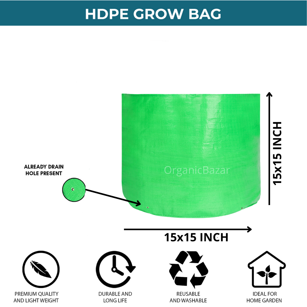 15x15 Inch Hdpe Grow Bags - 260 Gsm Lightweight Uv Stabilized Durable & Reusable With Drainage System For Home & Terrace Gardening