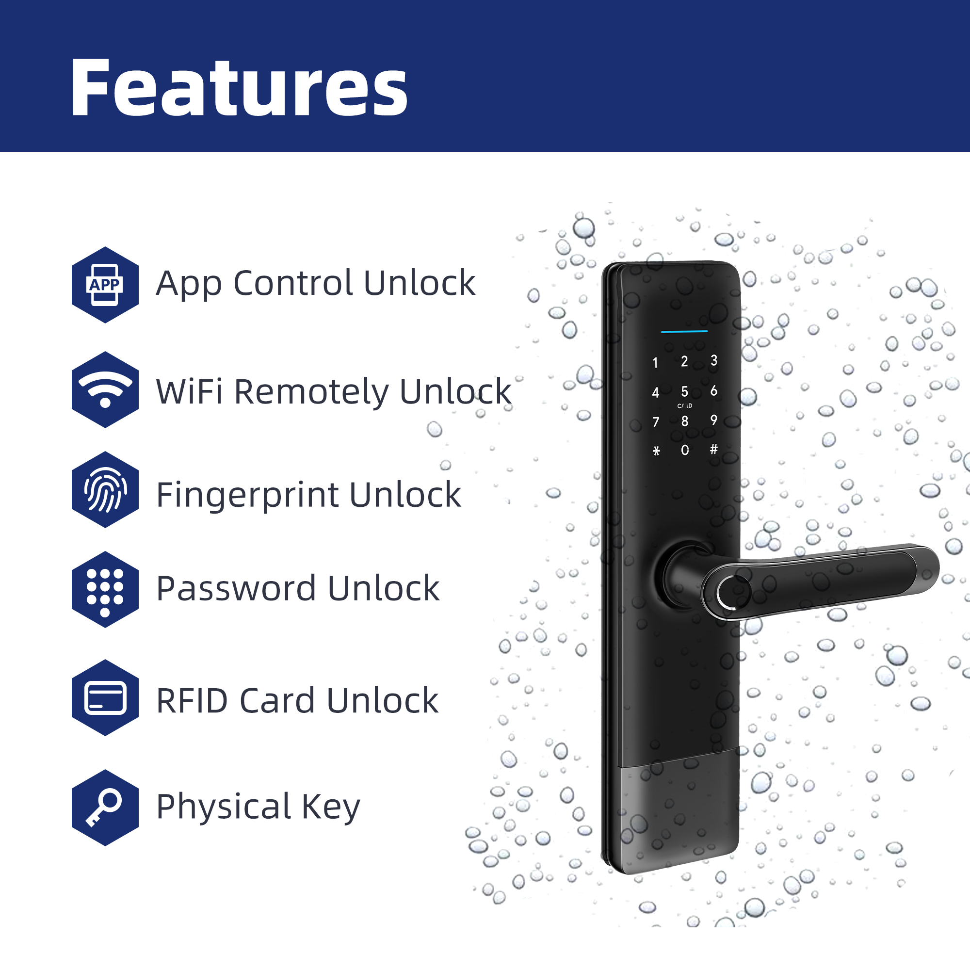 Black High Security Electric Digital Fingerprint Smart Door Lock With Tuya App Ttlock Ble Wifi Mobile Lock Waterproof Outdoor
