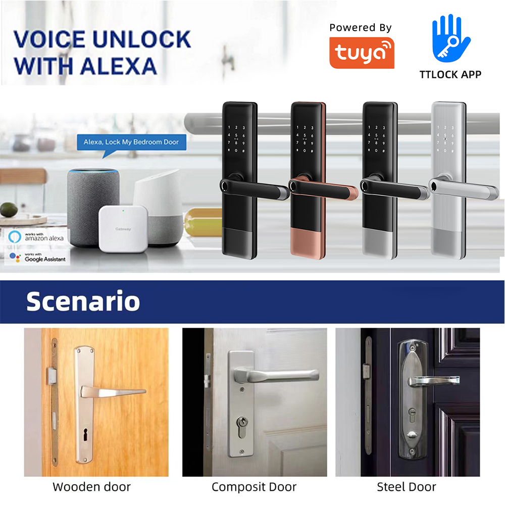 Black High Security Electric Digital Fingerprint Smart Door Lock With Tuya App Ttlock Ble Wifi Mobile Lock Waterproof Outdoor