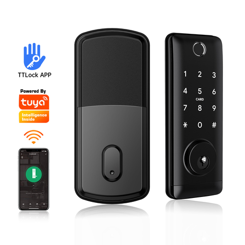 ब्लैक वॉटरप्रूफ एंट्रेंस आउटडोर स्मार्ट डेडबोल्ट कीपैड डिजिटल लॉक विदाउट हैंडल तुया ऐप टाइटलॉक एलेक्सा गूगल होम के साथ