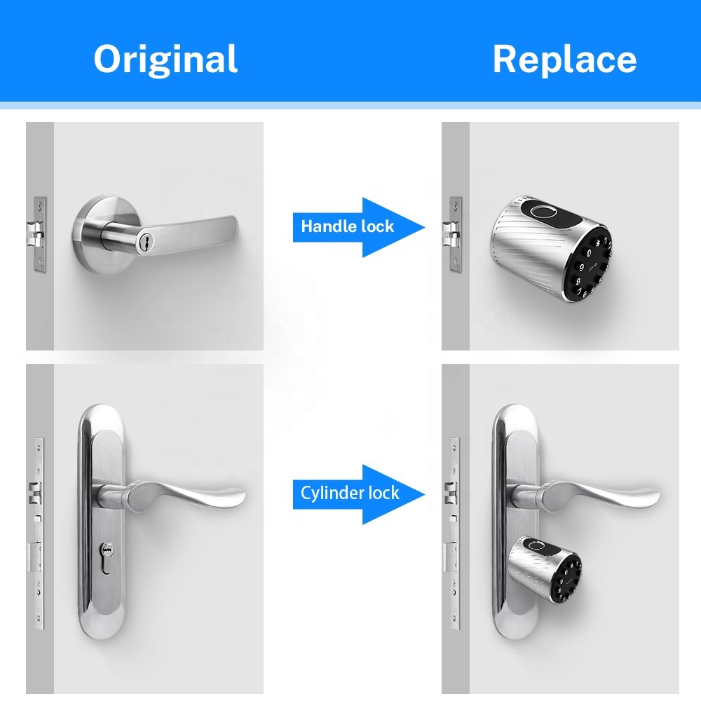 Black Adjustable Wifi Ble Digital Door Lock Smart Cylinder Fingerprint Keypad Lock With Mechanical Key