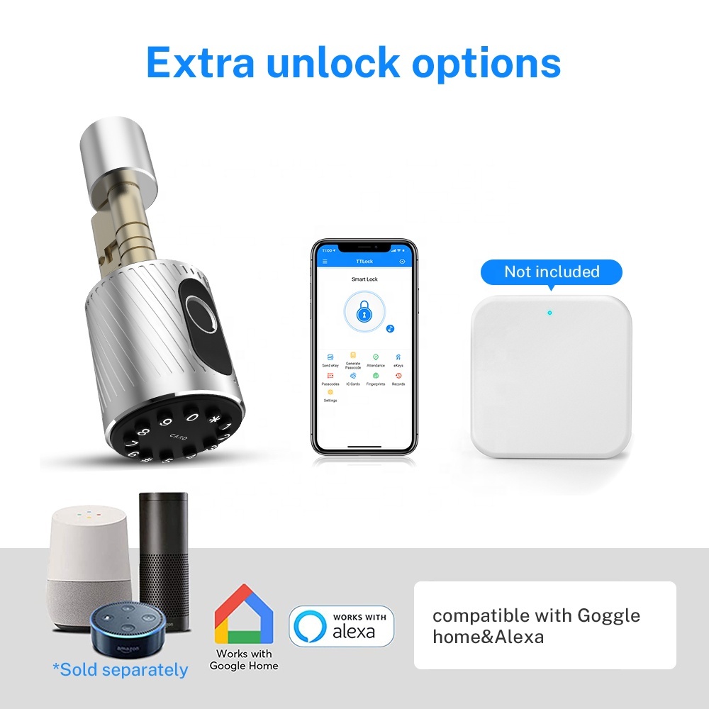 Black Adjustable Wifi Ble Digital Door Lock Smart Cylinder Fingerprint Keypad Lock With Mechanical Key