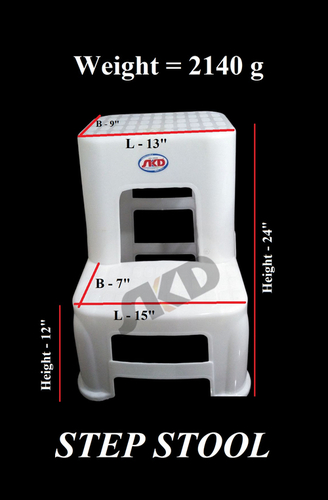 Plastic Step Stool - PP Material, 24 Inch Height, Available in White, Green, Red, Brown | Indoor Furniture, SKD Brand, High Strength Design