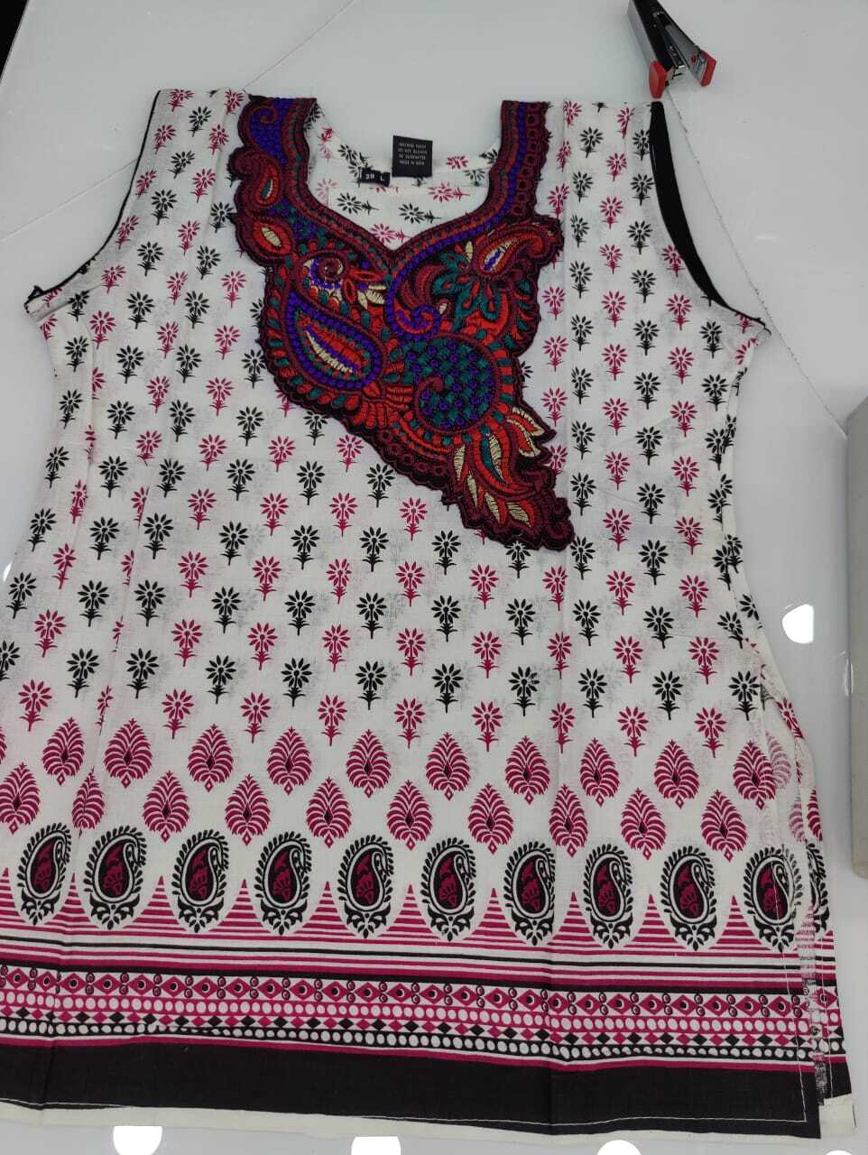 Short Kurti - Embroidered Patch Design, Size L & Xl | Casual Dress, Breathable & Washable Fabric, Sleeveless Style, Customized Logo