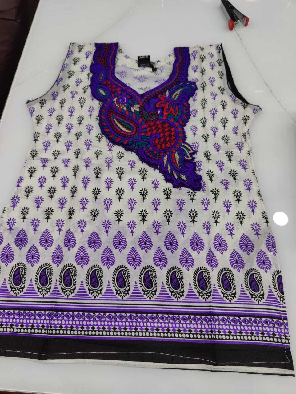 Short Kurti - Embroidered Patch Design, Size L & Xl | Casual Dress, Breathable & Washable Fabric, Sleeveless Style, Customized Logo