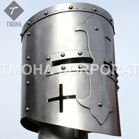 आयरन मध्यकालीन आर्मर हेलमेट हेलमेट नाइट हेलमेट क्रूसेडर हेलमेट प्राचीन हेलमेट टेम्पलर ग्रेट हेलमेट Ah0373