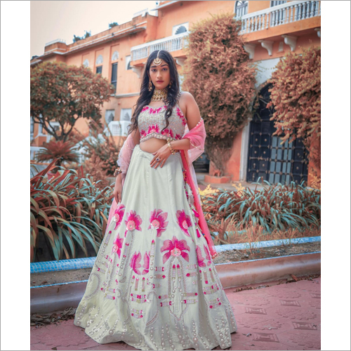 ब्राइडल साटन मिंट पिस्ता पार्टी वियर लहंगा चोली Lc 68