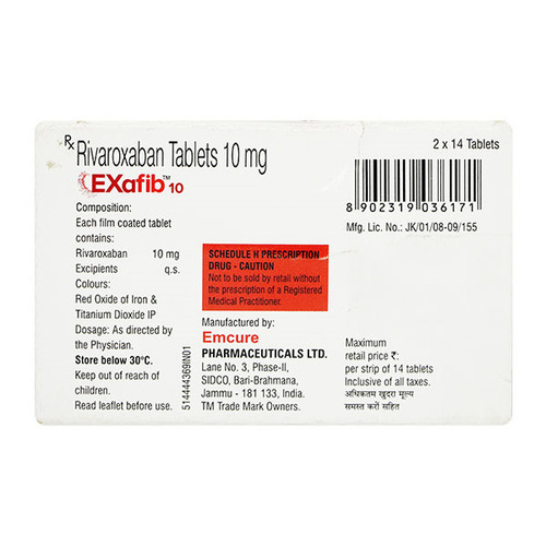 Exafib (Rivaroxaban) 10Mg Tablets General Medicines