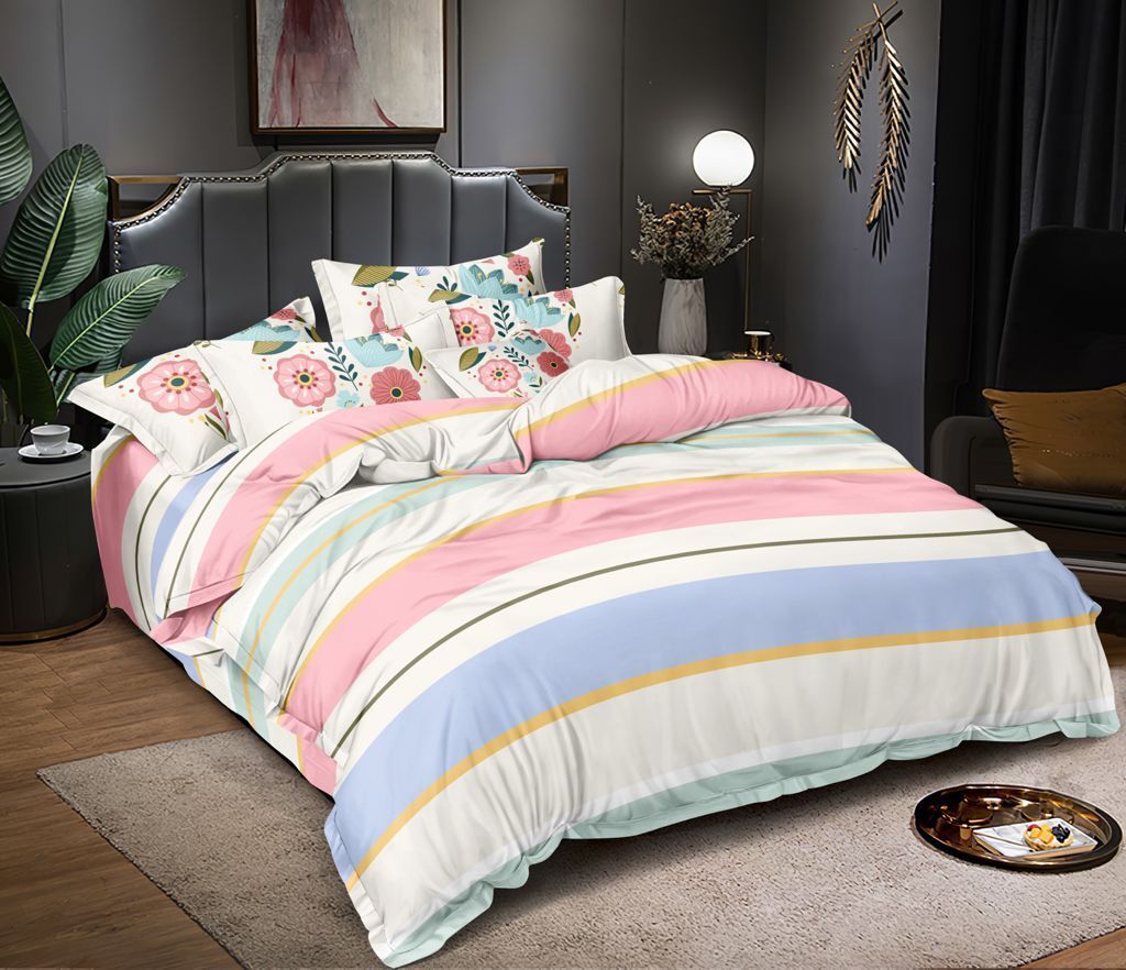 Washable 90 X 100 Inches Microfiber Stripe Double Bed Sheet