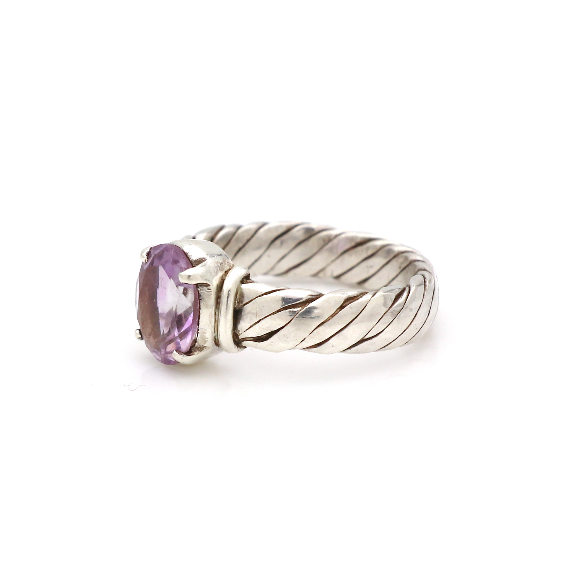 925 Sterling Silver Ladies Amethyst Birthstone With Braided Band Ring